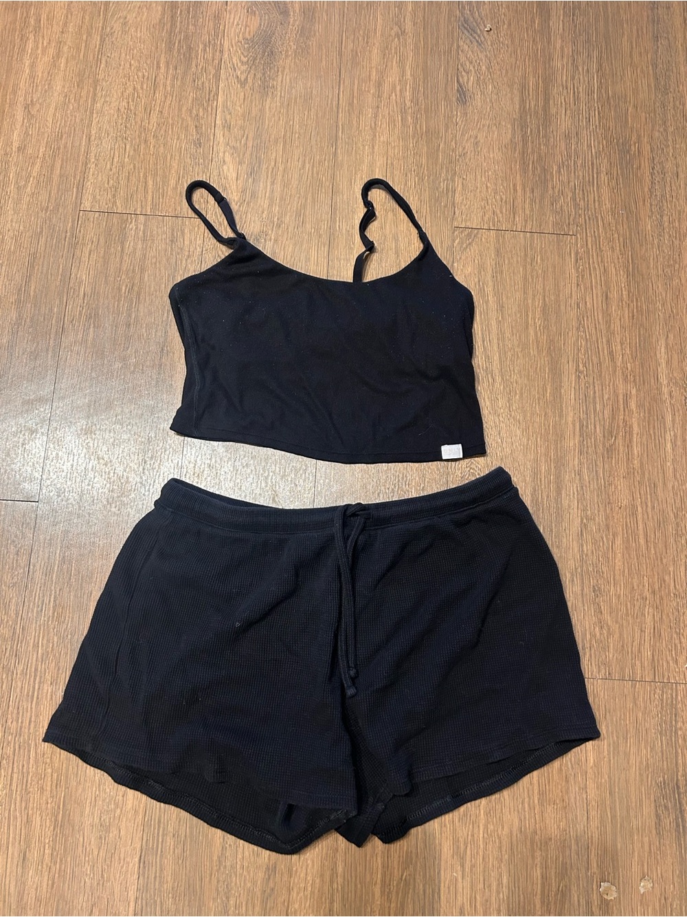 Old Navy Black Waffle-Knit Cami and Drawstring Pajama Set